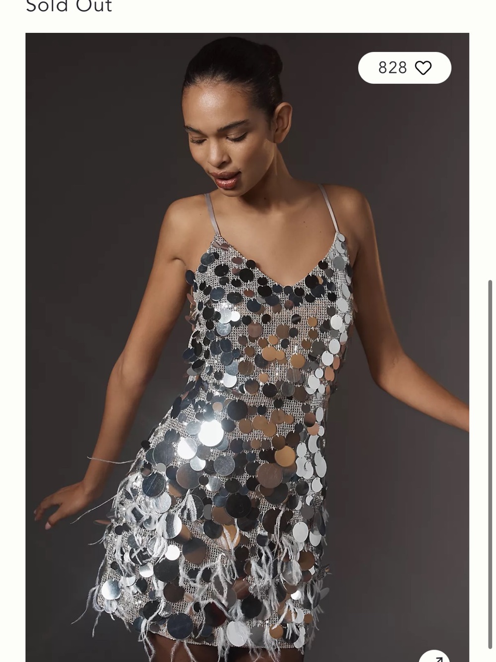 Walter Baker Disco Sequin Slip Dress with Feather Trim